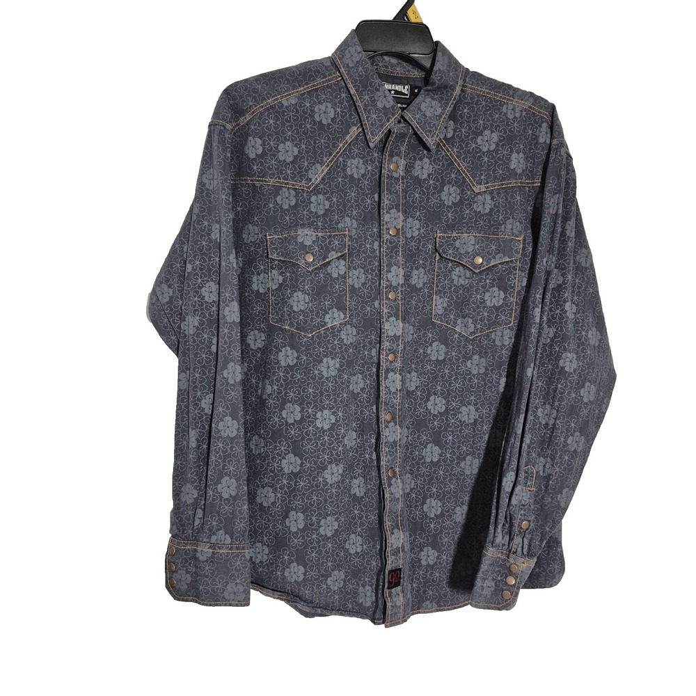Panhandle‎ Slim Shirt Mens XL Gray Floral Western Snap Long Sleeve Casual